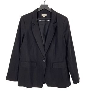 LOFT Linen Blend Modern Blazer Jacket Black Womens Size 14